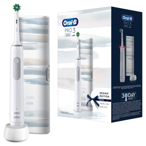 Oral-B Pro 3 3500 Eltandborste + Fodral Stripes Design Edition Vit
