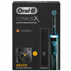 Oral-B Genius X Elektrische Zahnb&uuml;rste + Braun Wecker Black