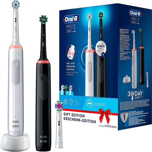 Oral B Pro 3 3900 Svart/Vit Duo Elektriska tandborstar 2 st.
