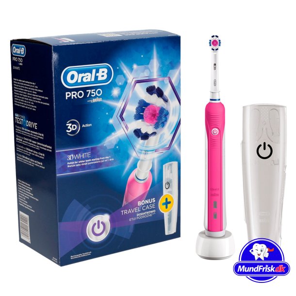 Oral B shkhammasharja + matkalaukku Pro 750 PINK 3D White
