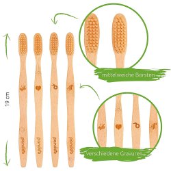 4 pcs Brosses � dents en bambou Pandoo