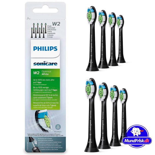 8 stk. BLACK Philips Sonicare W2 OptimalWhite DiamondClean Brstehoveder