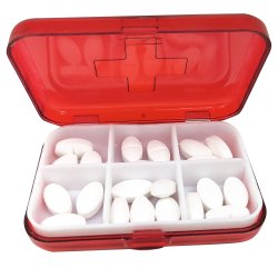 Pillendose, rot, 6 Fcher Benson Care Pillendose