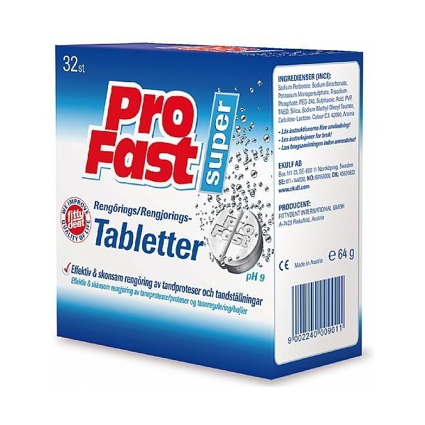 ProFast Rengringstabletter Fittydent pH 9 Formel 32 stk.