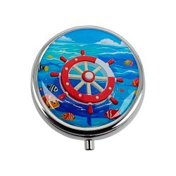 Pilleske Maritim Motiv Rund Metal Pilleboks