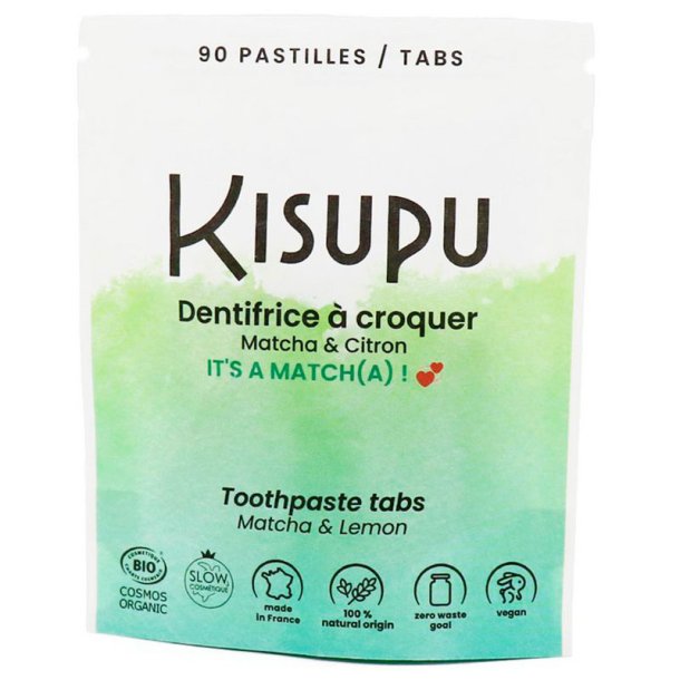 kologiske Tandpasta Tabletter Kisupu Matcha &amp; Lemon 90 stk.