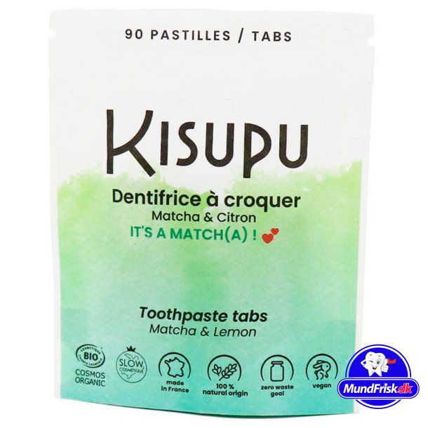 kologiske Tandpasta Tabletter Kisupu Matcha &amp; Lemon 90 stk.