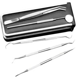 Tandplejest i rustfrit stl - 5 stk. Tandlge-redskaber med taske