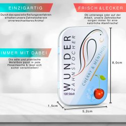 Wunder Tandenstokers met smaak Cherry &amp; Menthol Metalen doosje