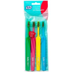 4 stk. Ekstra myke TePe Color kompakte tannbrster med myke brster
