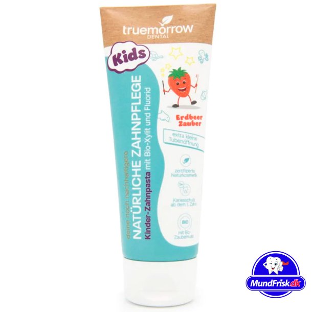 Nat&uuml;rliche Kinderzahnpasta Truemorrow Erdbeere, Xylit und Fluorid