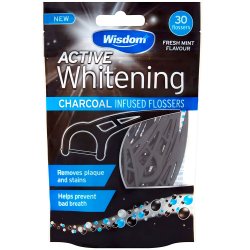 Tandtrd utan PFAS WISDOM Active Whitening Charcoal Flosser 30 st.
