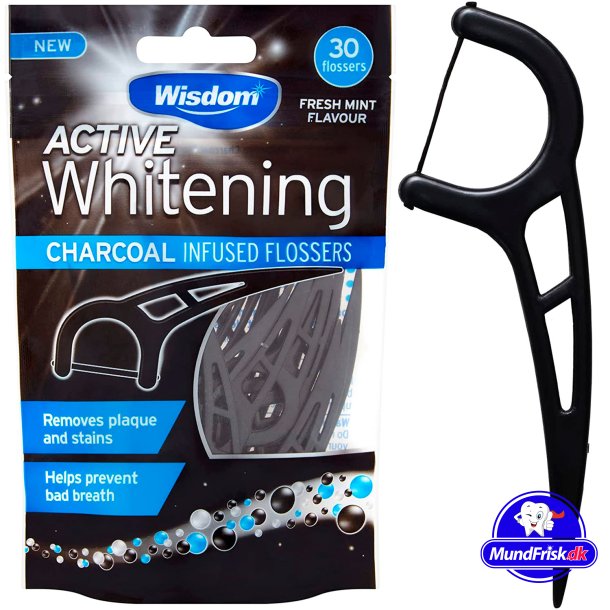 Tanntrd uten PFAS WISDOM Active Whitening Charcoal Flosser 30 stk