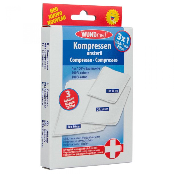 Wundmed Compress Ikke-steril 100% bomull 3 strrelser