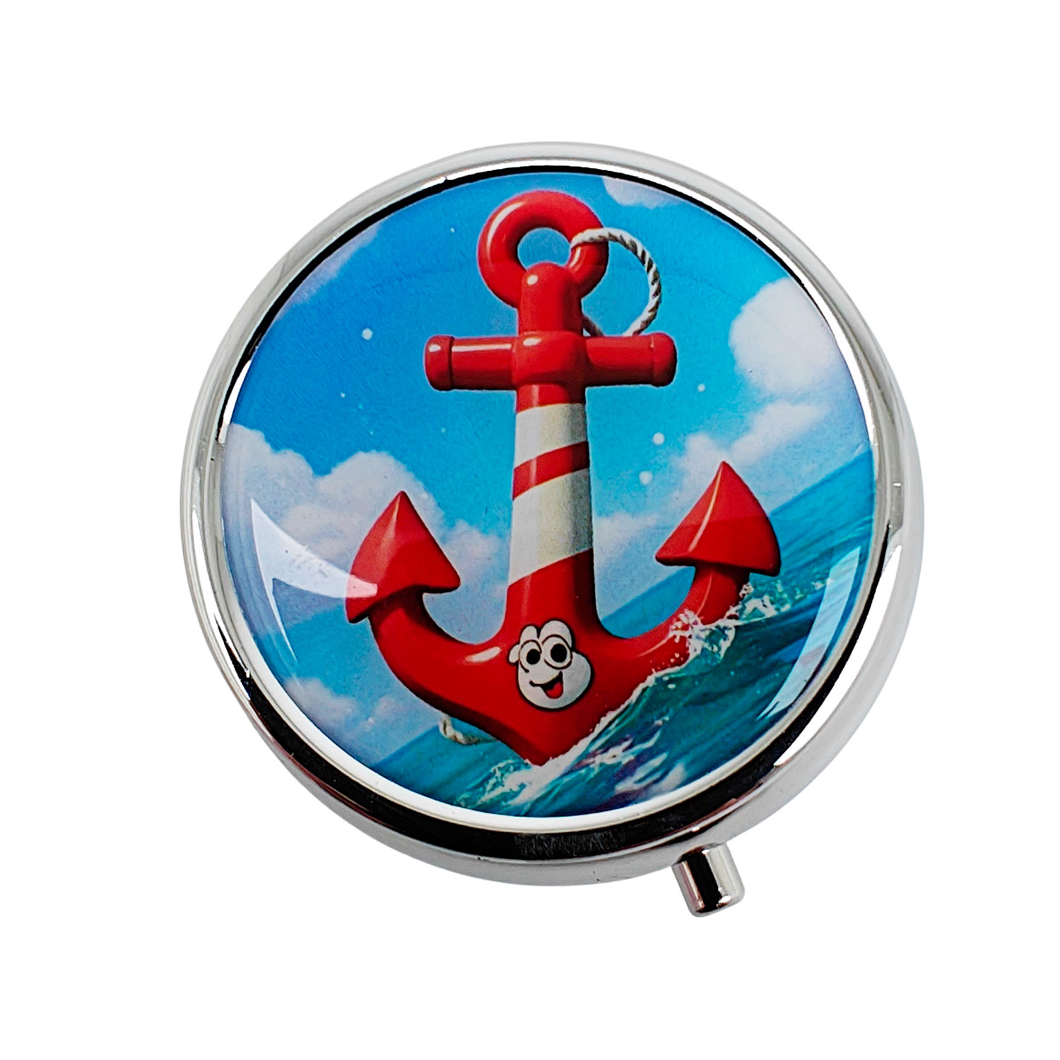Pilleæske Maritim Motiv Rund Metal Pilleboks ANKER