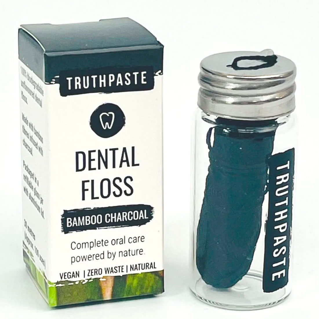 Nachhaltiger Zahnseide- Truthpaste Bamboo -Glasspender