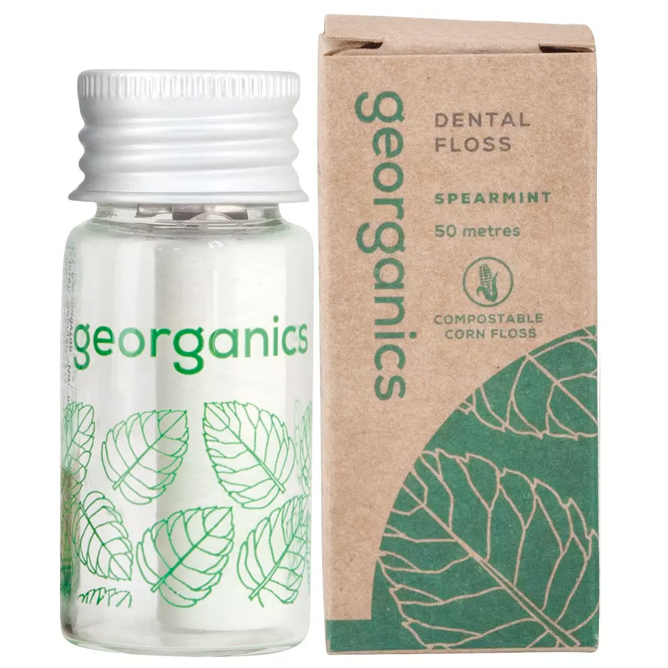 Bæredygtig Tandtråd Georganics Spearmint Glasdispenser
