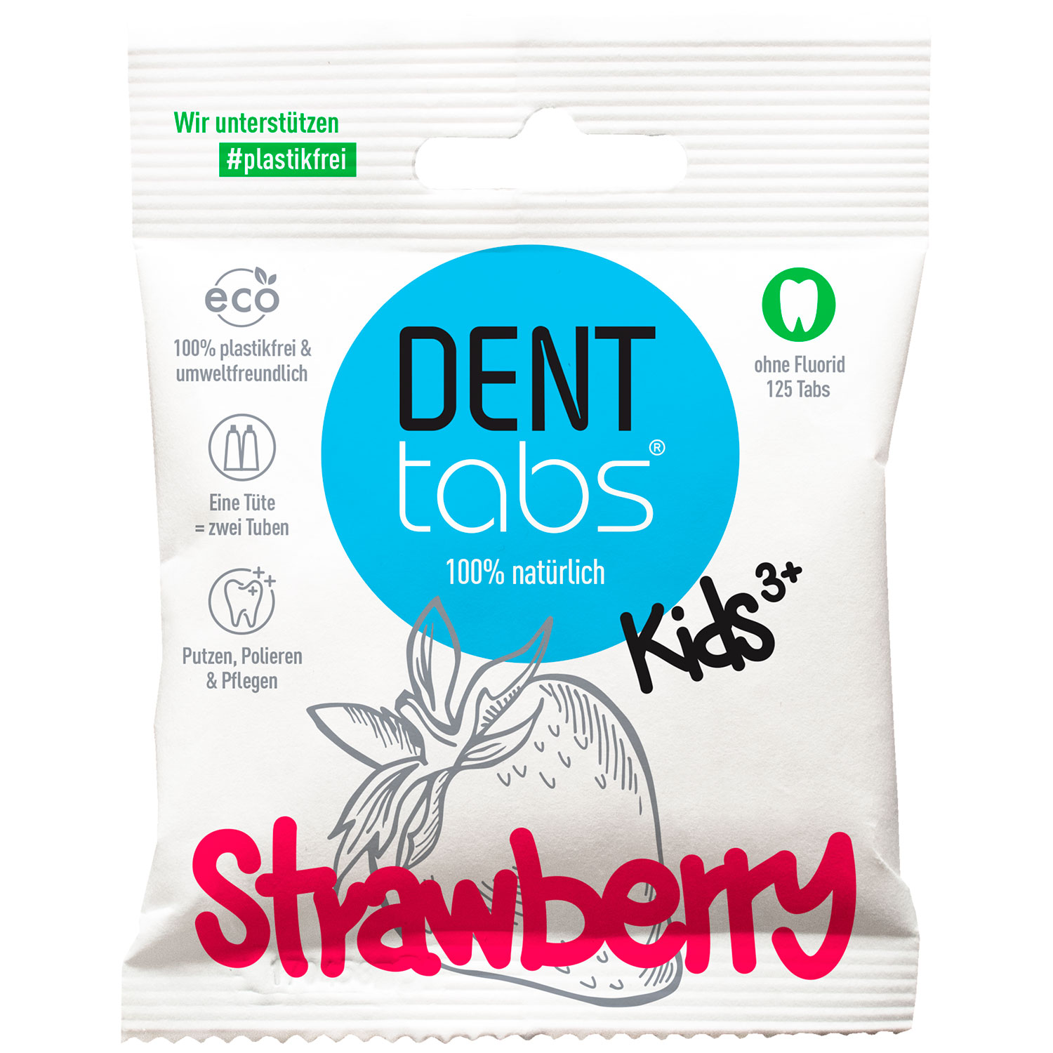 Børnetandpasta DentTabs Strawberry Tabletter Fluorfri 125 stk.