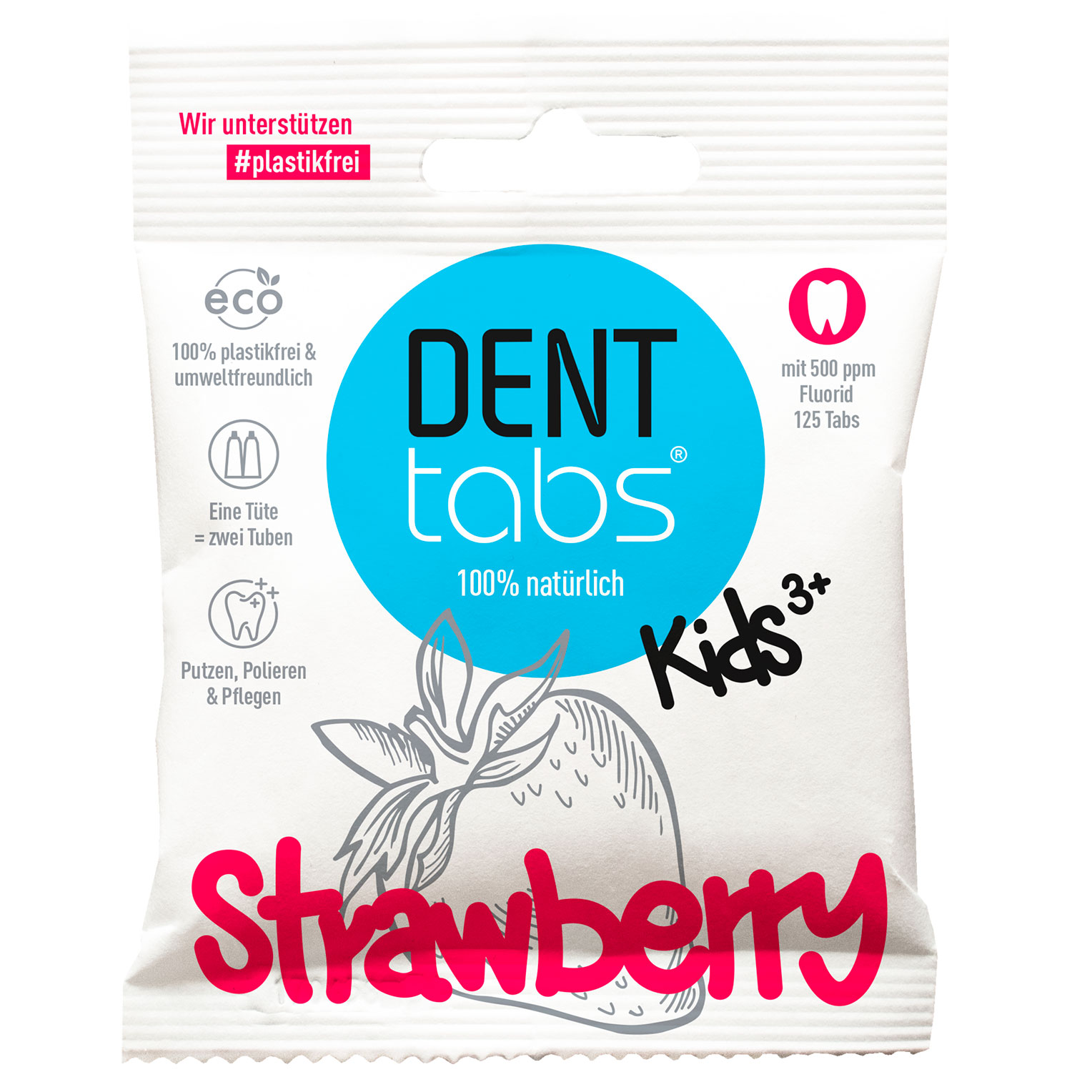 Børnetandpasta DentTabs Strawberry Tabletter Fluor 125 stk.