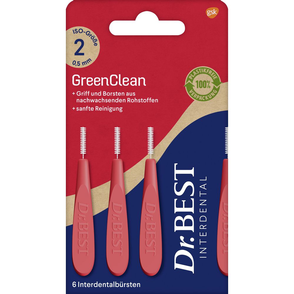 Dr. Best Spaltbürsten GreenClean 0,50 mm. ISO 2 ROT