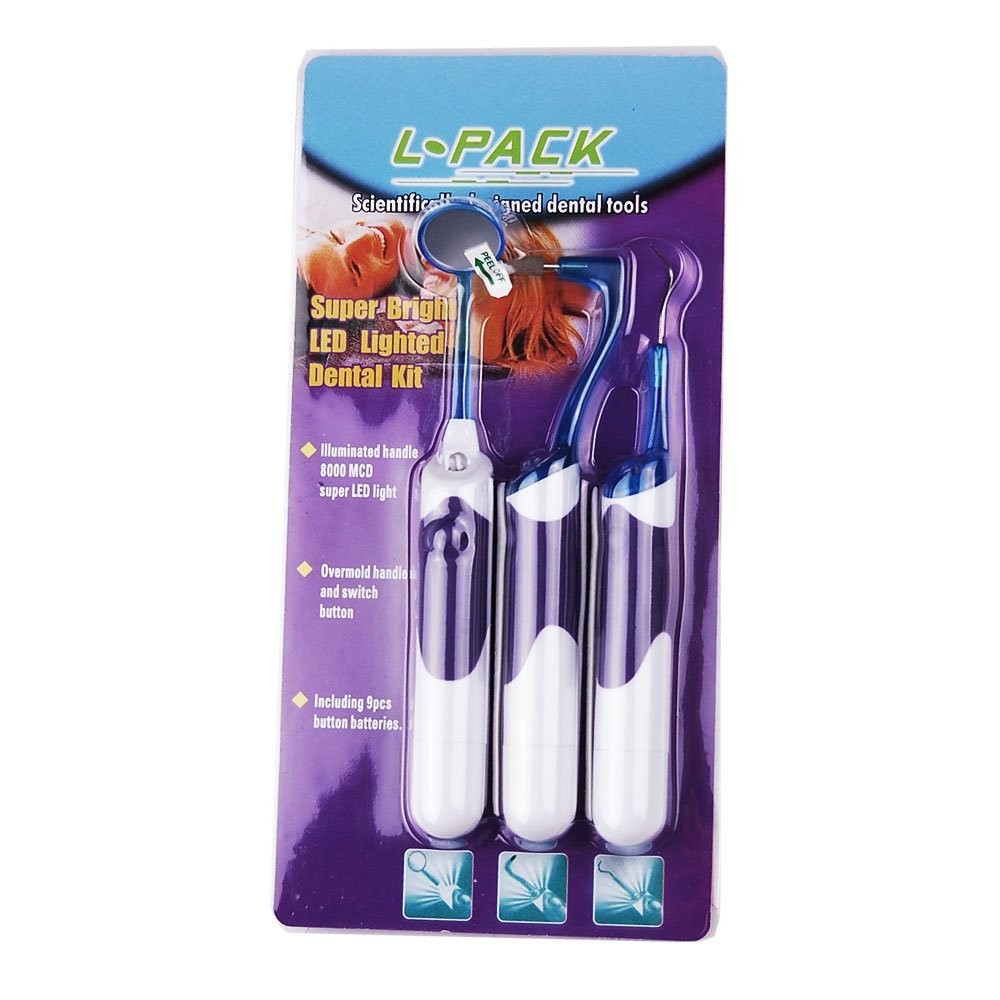 Zahnreinigung - Set mit 3 Teilen mit LED-Licht L-Pack