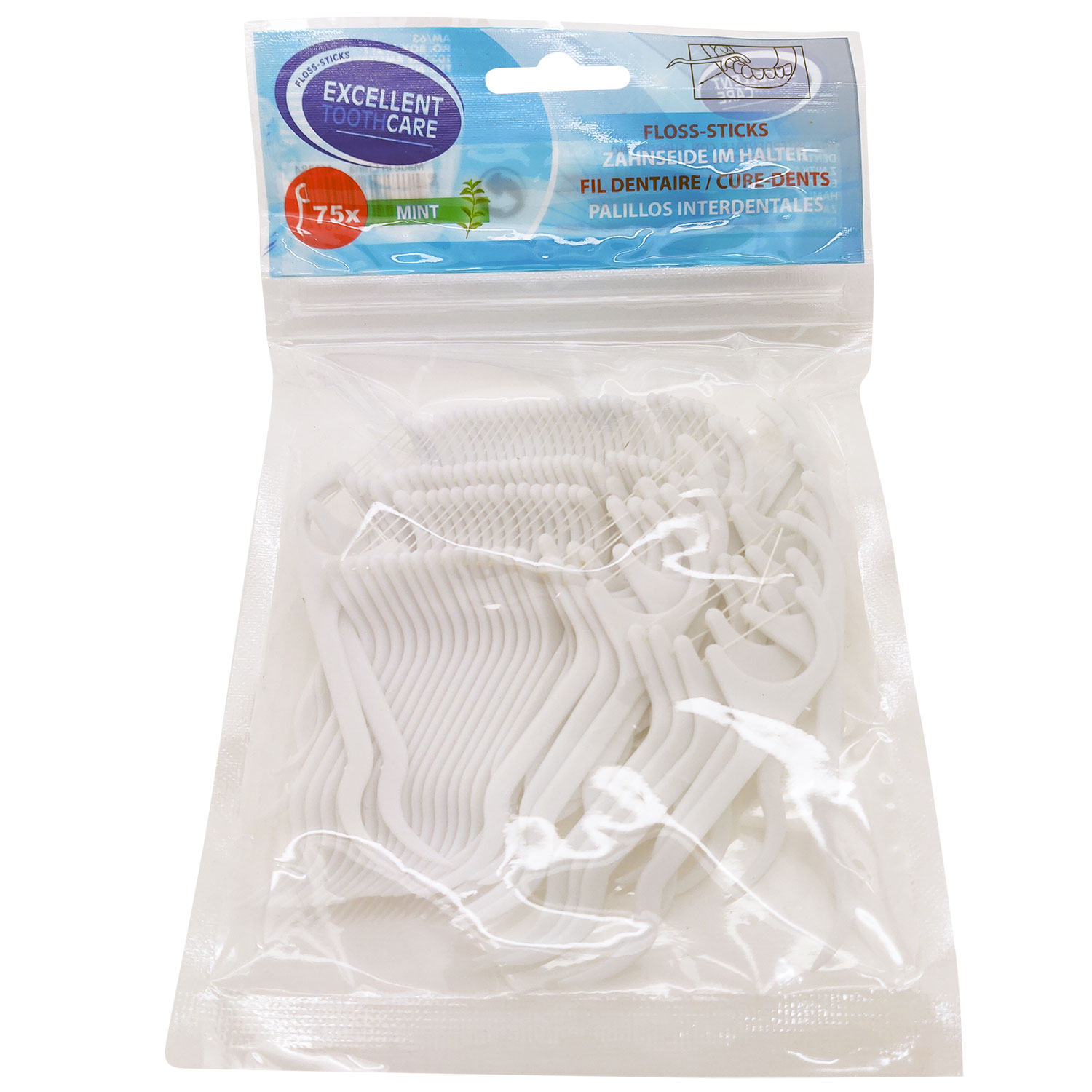 75 Stk. Floss -Sticks - Zahnseide + Zahnstocher mit Mint