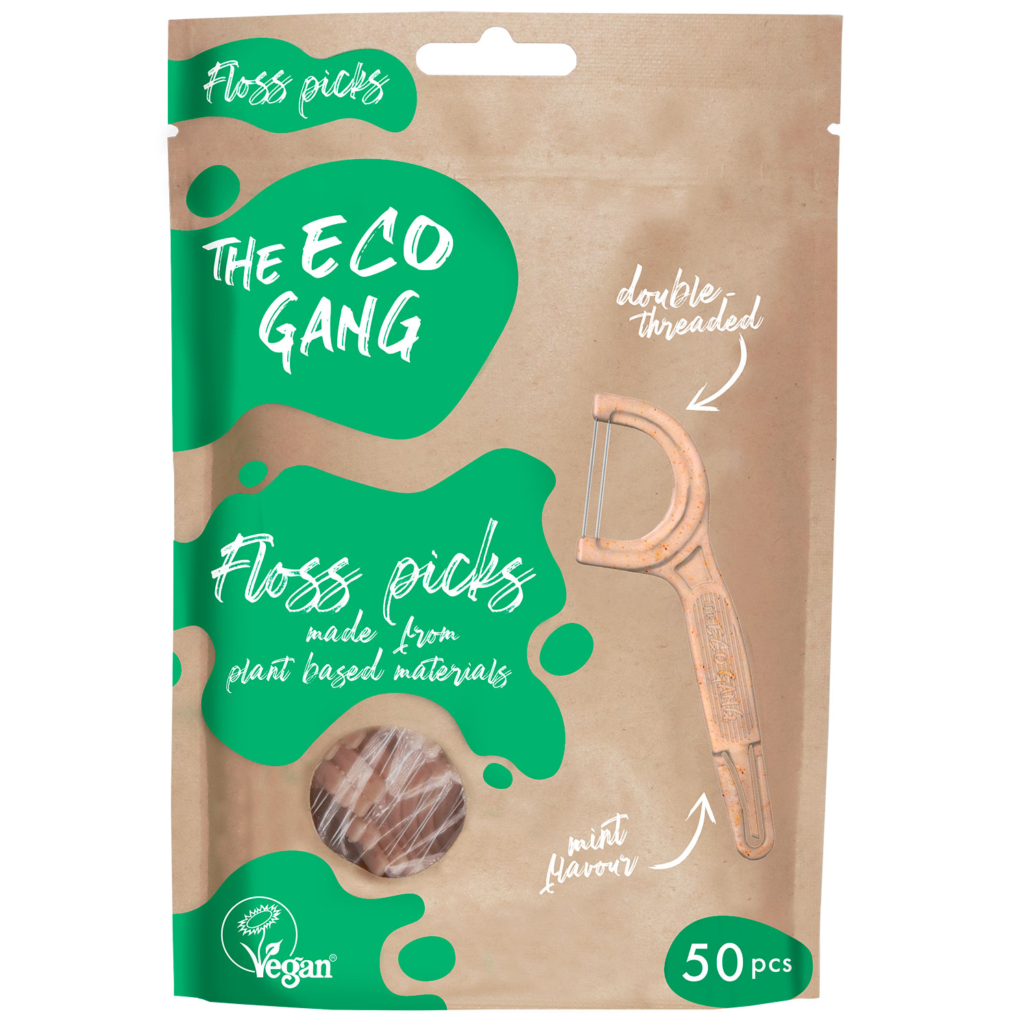 Zahnseide ohne PFAS The Eco Gang Floss Picks sind doppelsträngig