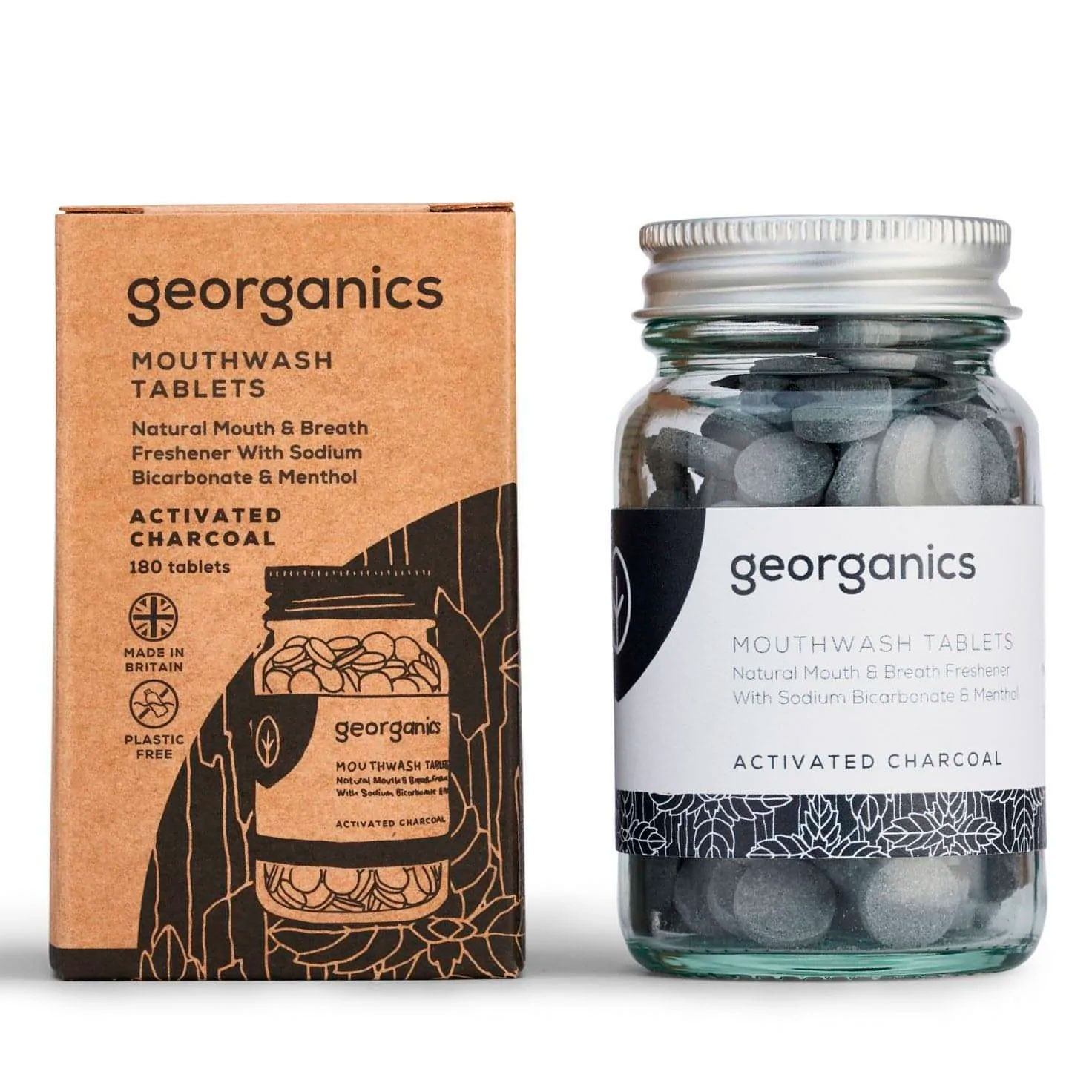 Naturlig Mundskyl Tabletter Georganics Activated Charcoal 180 stk. - Økologisk / Naturlig Mundskyl