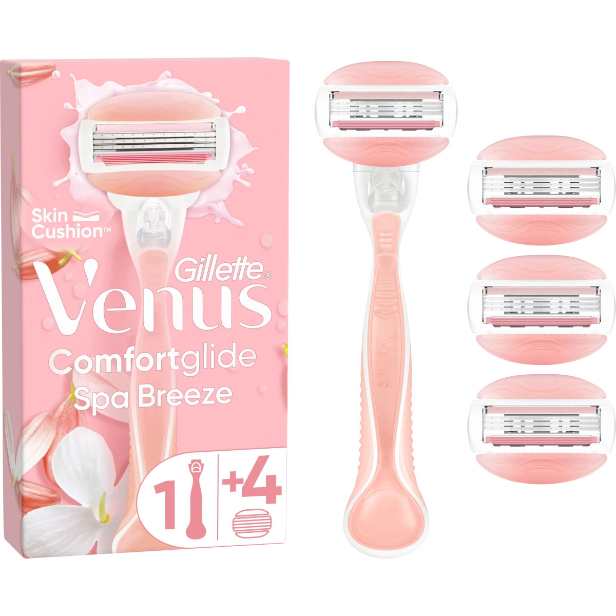 Gillette Venus Comfortglide Spa Breeze Rasierer + 4 Rasierklingen