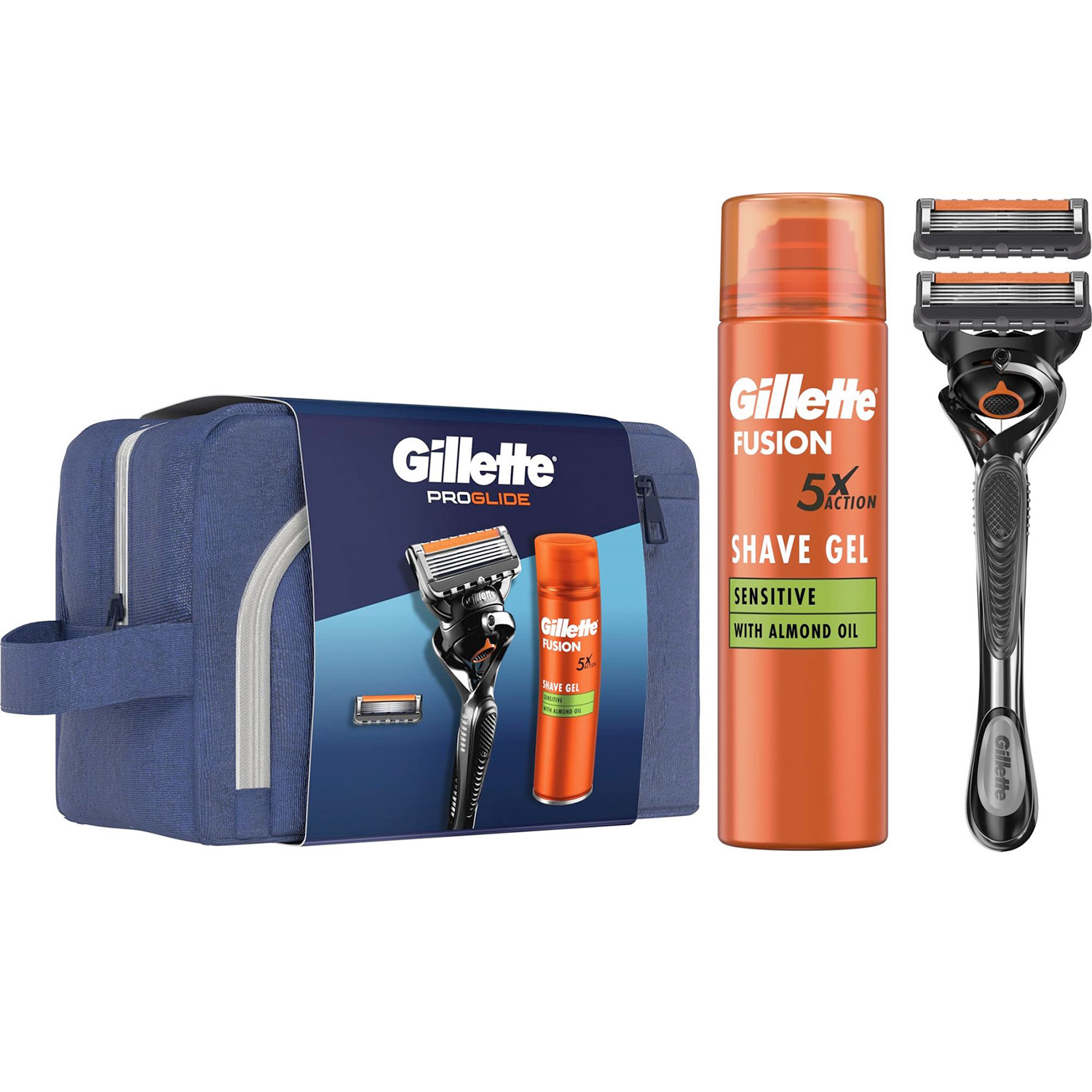 Gillette ProGlide Sæt Toilettaske + Barberskraber + Fusion5 Barberskum