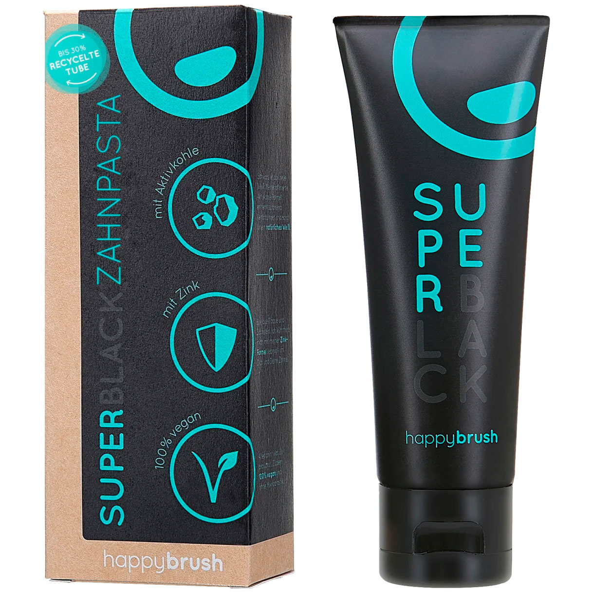 Holzkohle-Zahnpasta Happybrush SuperBlack 75 ml