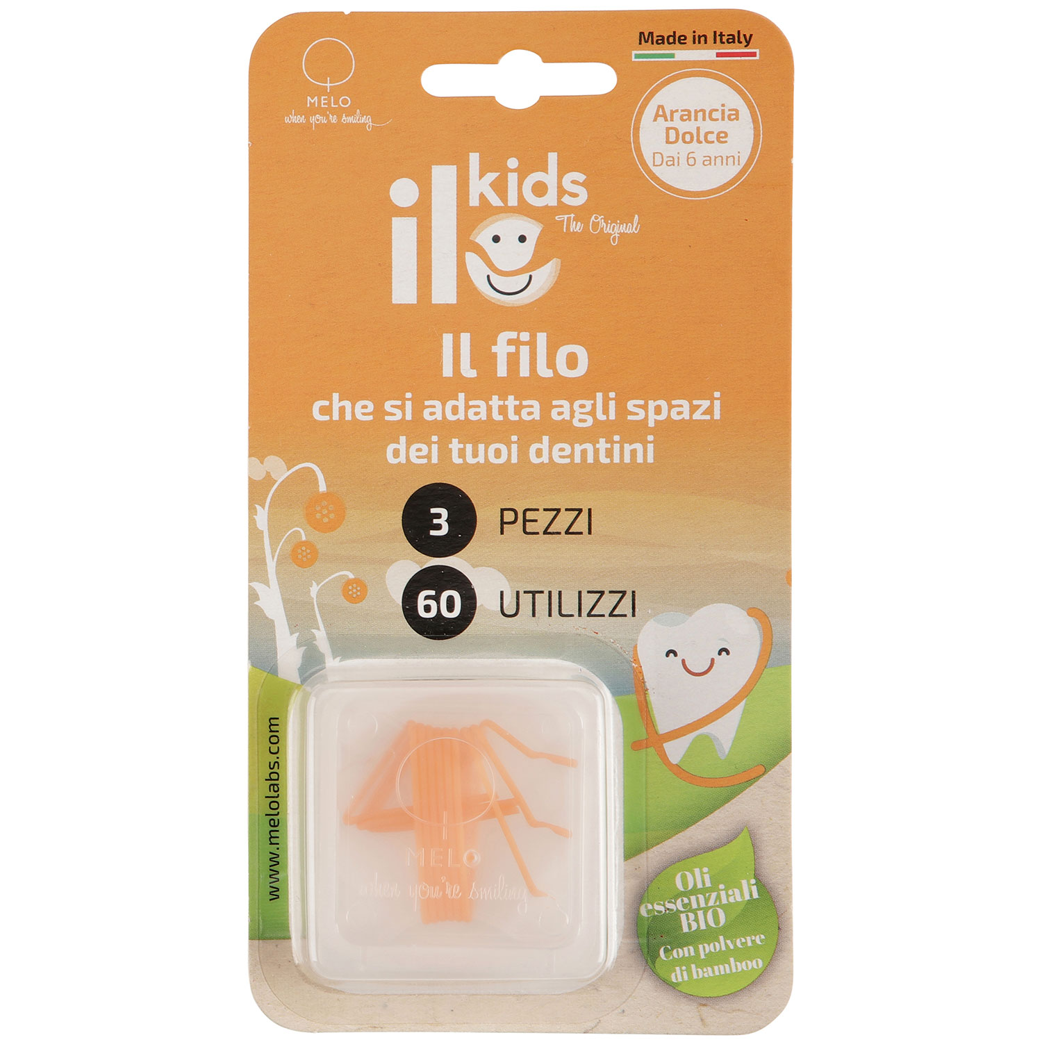 Zahnseide für Kinder MELO iLo Kids Bio Sweet Orange
