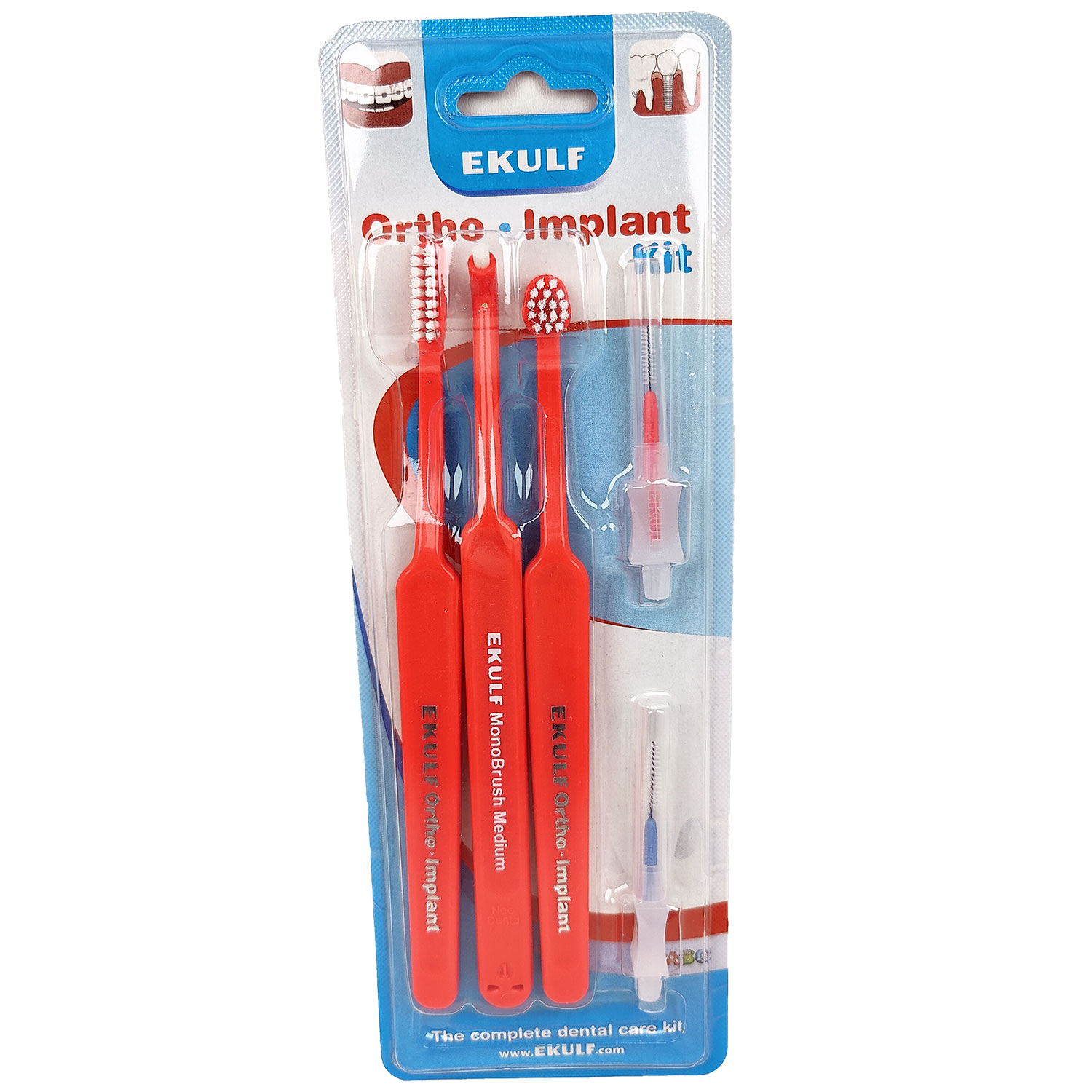 Ekulf Orthodontisk/Implantat Kit - Tandplejesæt 5 dele RØD - Tandlægeprodukter til private