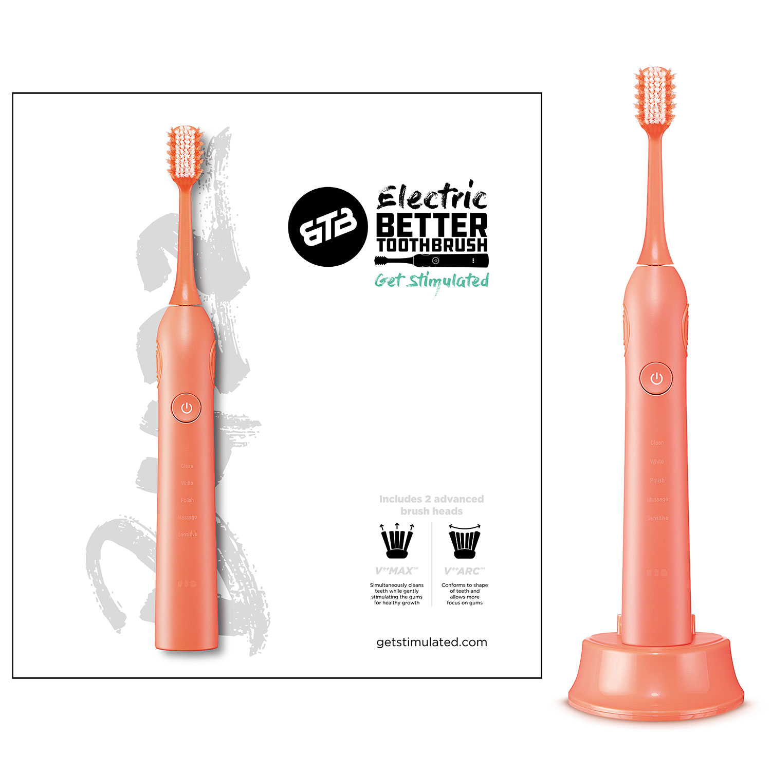 Elektrische Zahnbürste 3-seitiger Bürstenkopf Better Toothbrush CORAL