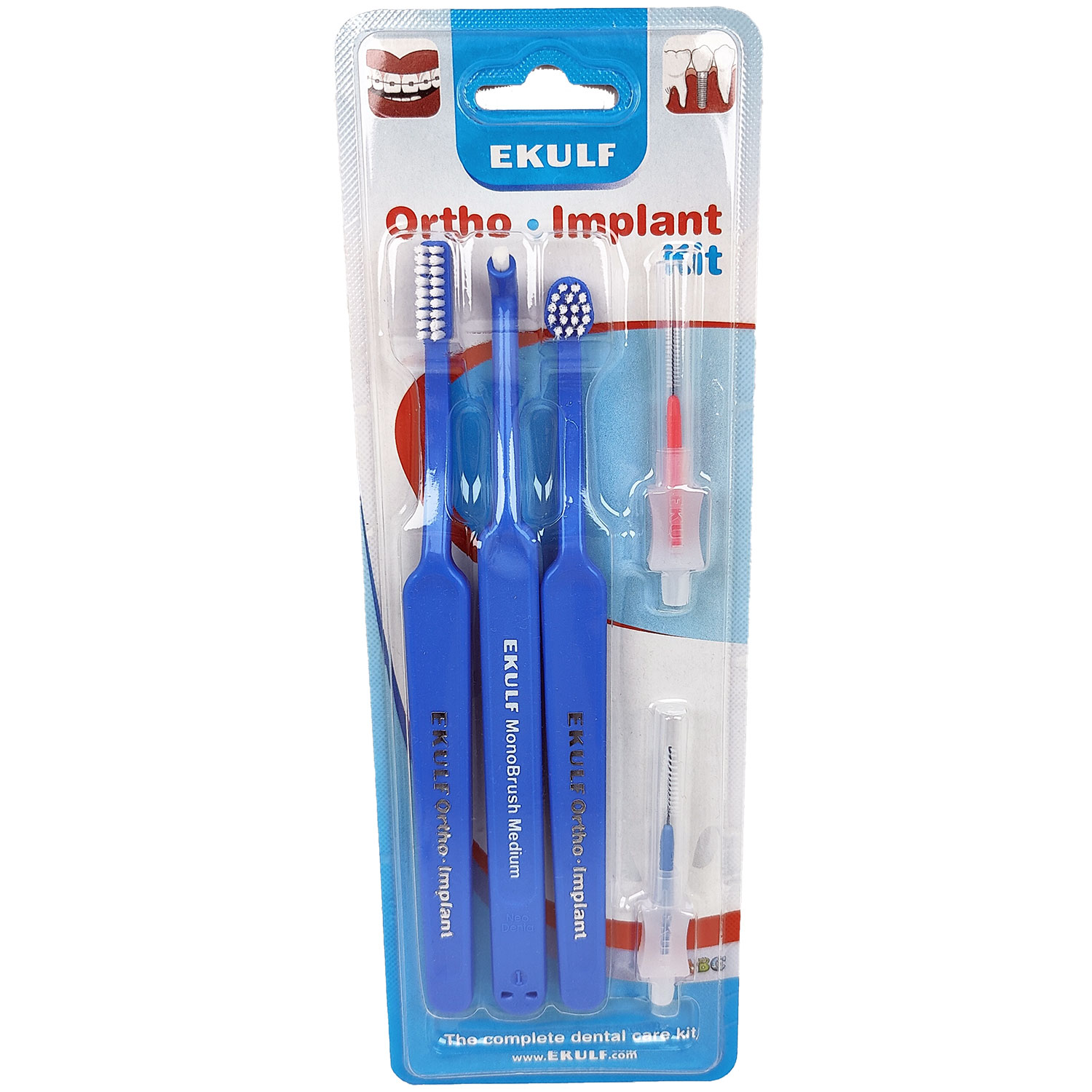 Ekulf Orthodontisk/Implantat Kit - Tandplejesæt 5 dele BLÅ