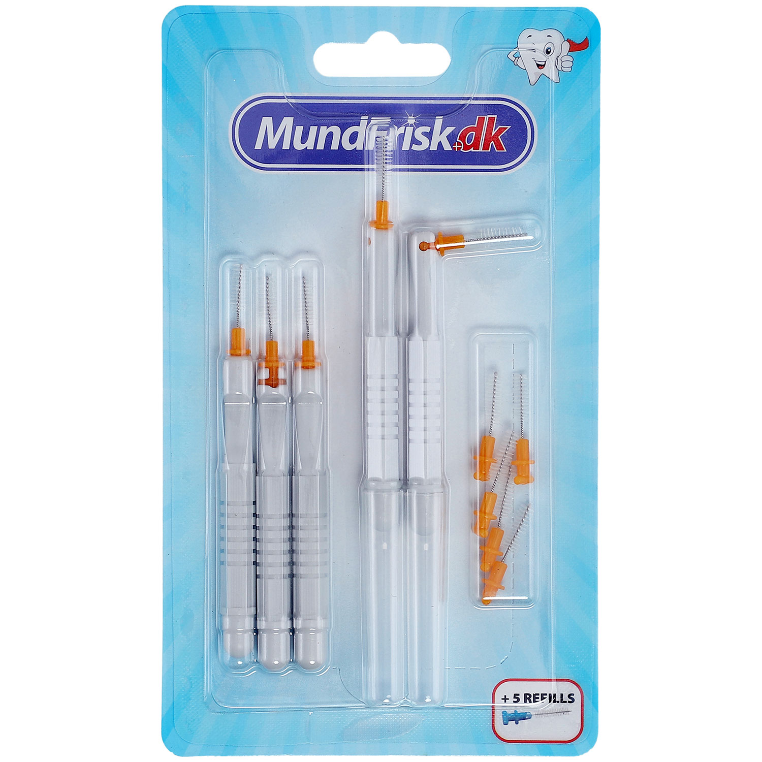 Mellemrumsbørster 1.2 - 1.5 mm - Sæt med 5 stk. + 5 Refills - ORANGE - MundFrisk Mellemrums-børster
