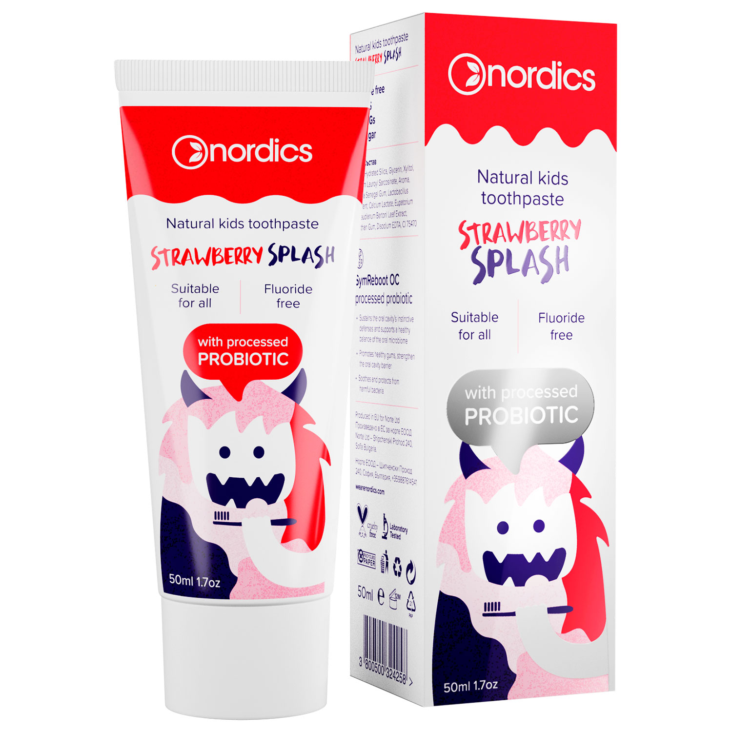 Natürliche Zahnpasta für Kinder NORDICS Probiotic Strawberry Splash 50 ml