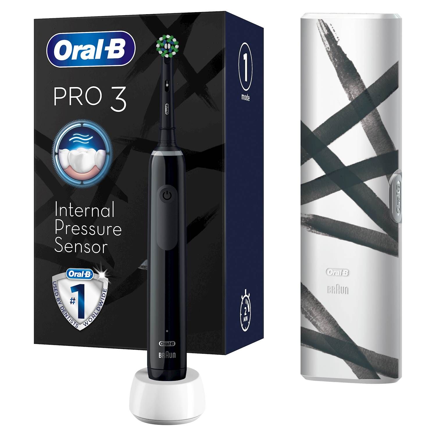 Oral-B Pro 3 3500 Elektrische Zahnbürste + Etui Streifen Design Edition Black