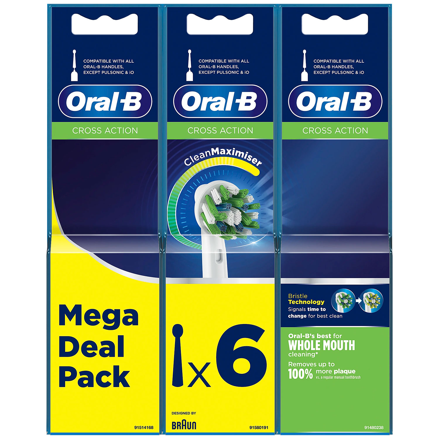 6 stk. Oral-B CrossAction Børstehoveder CleanMaximiser