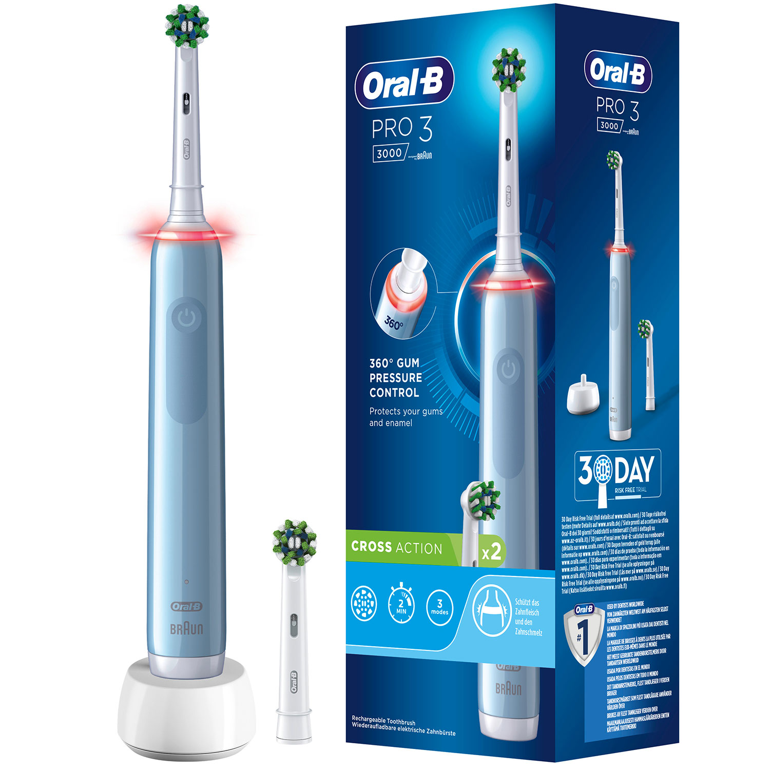 Oral-B Pro 3 3000 Blau Elektrische Zahnbürste Extra Bürstenkopf