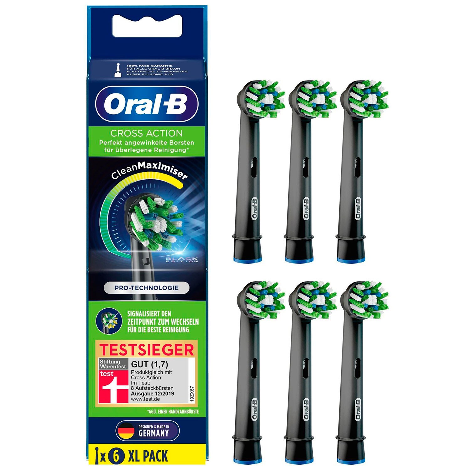 6 Stk. BLACK Oral-B CrossAction CleanMaximiser Bürstenköpfe