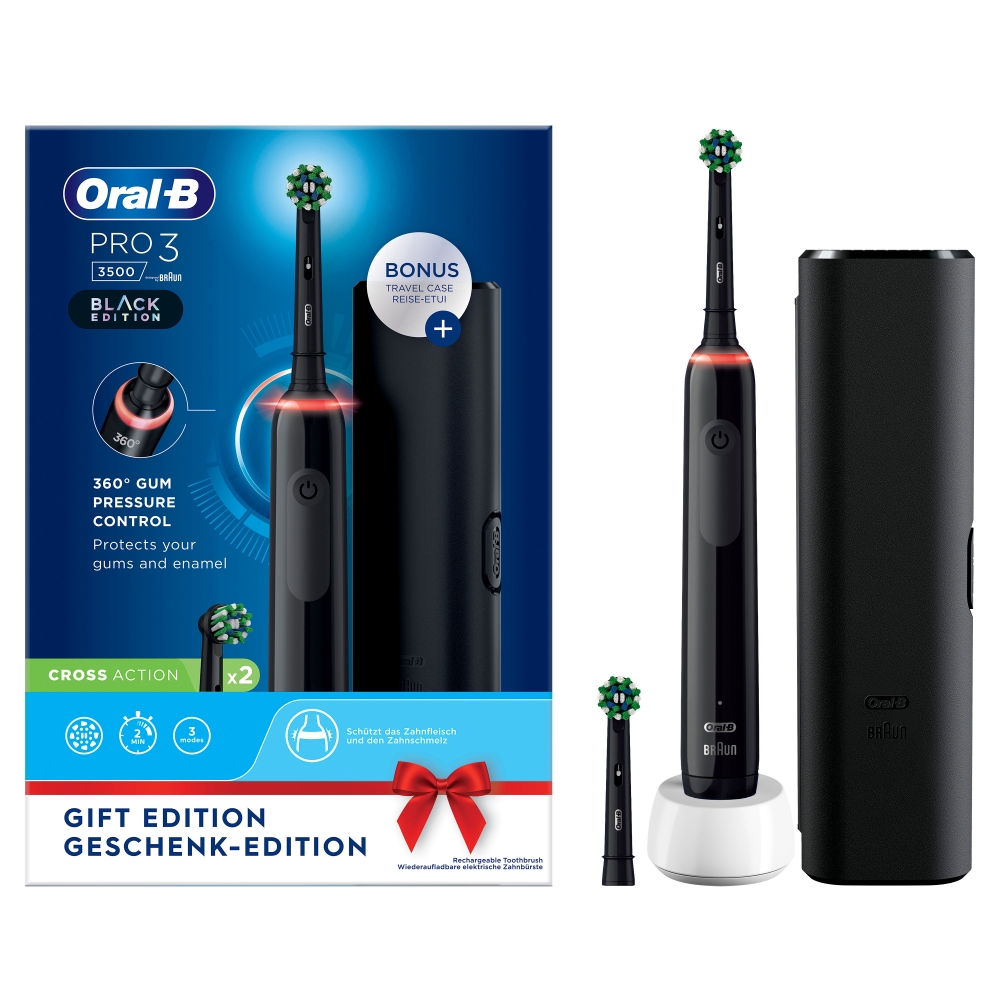Oral-B Pro 3 3500 Elektrische Zahnbürste Extra Bürstenkopf + Etui CrossAction
