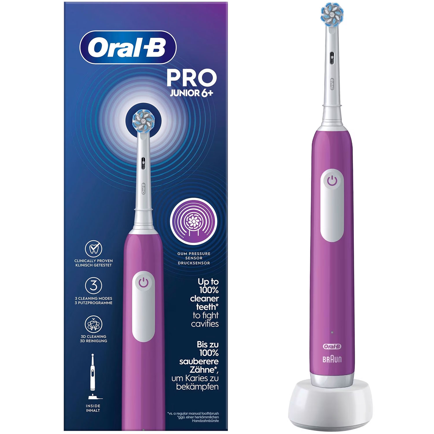Elektrische Zahnbürste Oral-B PRO Junior für Kinder ab 6 Jahren, Lila