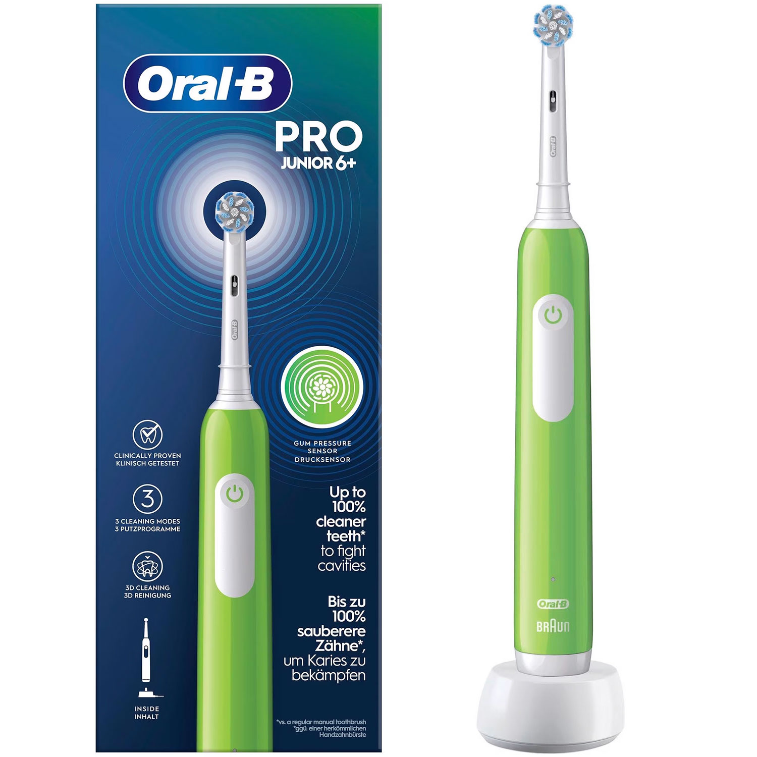 Oral-B PRO Junior Elektrische Zahnbürste für Kinder ab 6 Jahren/+ Green