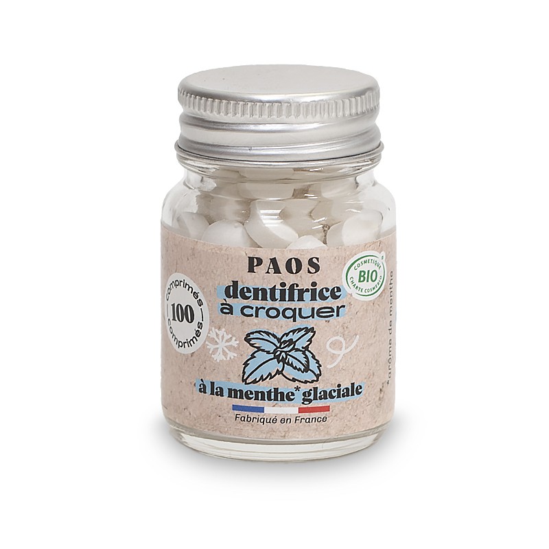 öko-Zahnpasta-Tabletten PAOS Ice Mint Glas 100 Stk.