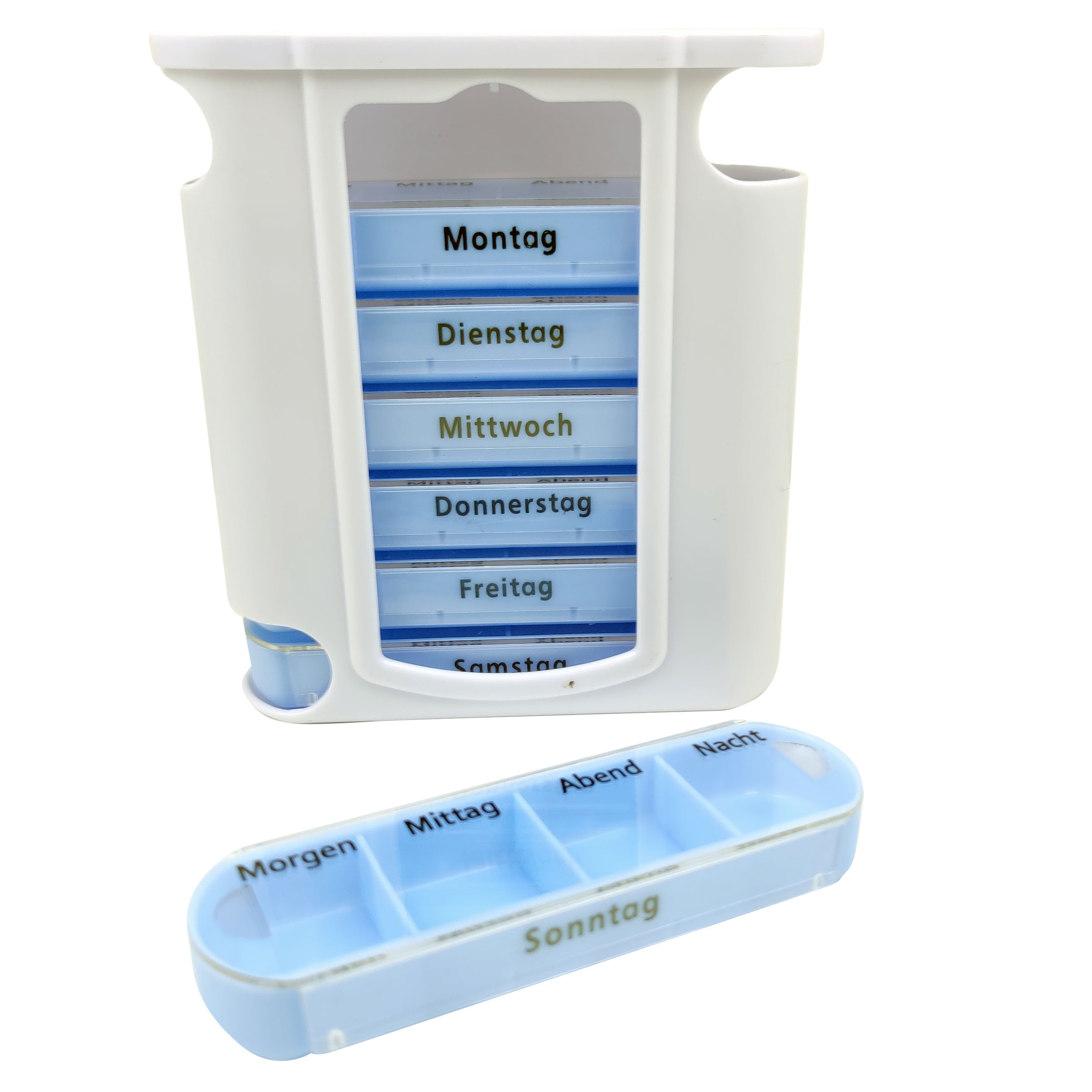 Pillenbox Wochendosierungsbox mit Tagen und Uhrzeiten
