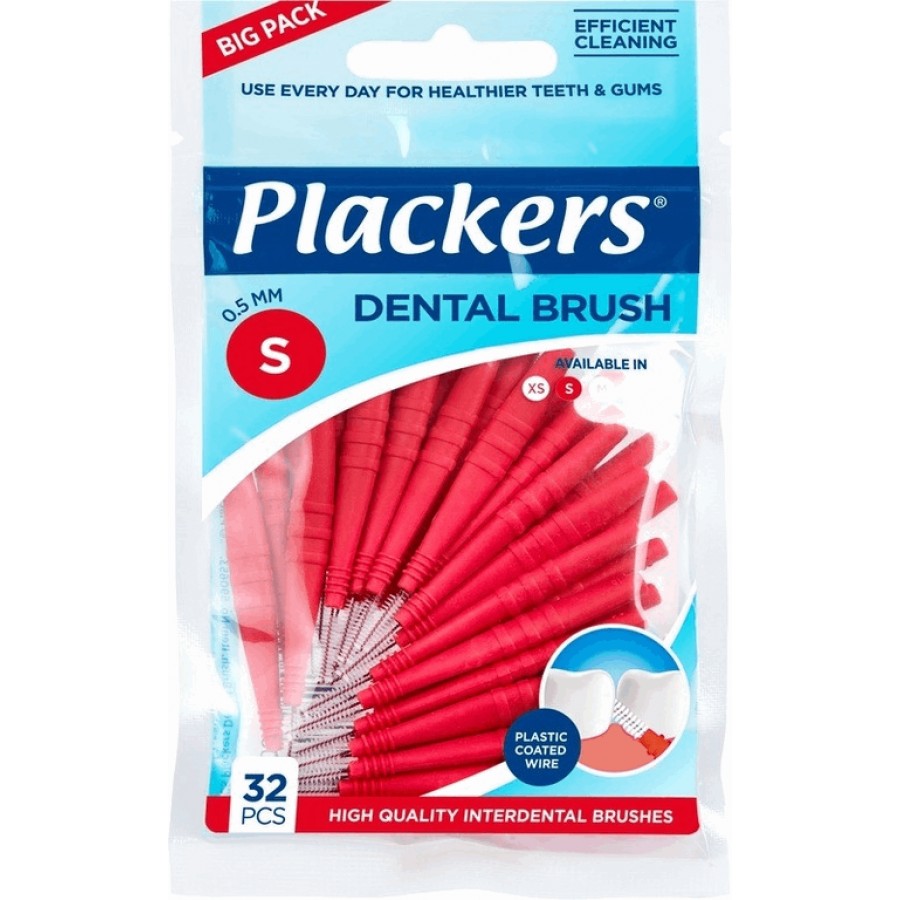 32 stk. Mellemrumsbørster Plackers Dental Brush 0.5 mm ISO 2 ROT