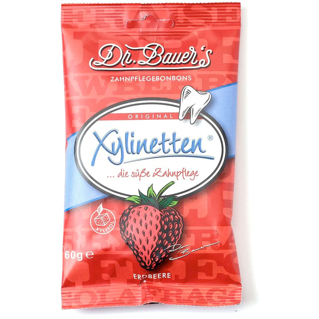 Xylitol Pastiller Dr. Bauer ́s Xylinetten 60g STRAWBERRY