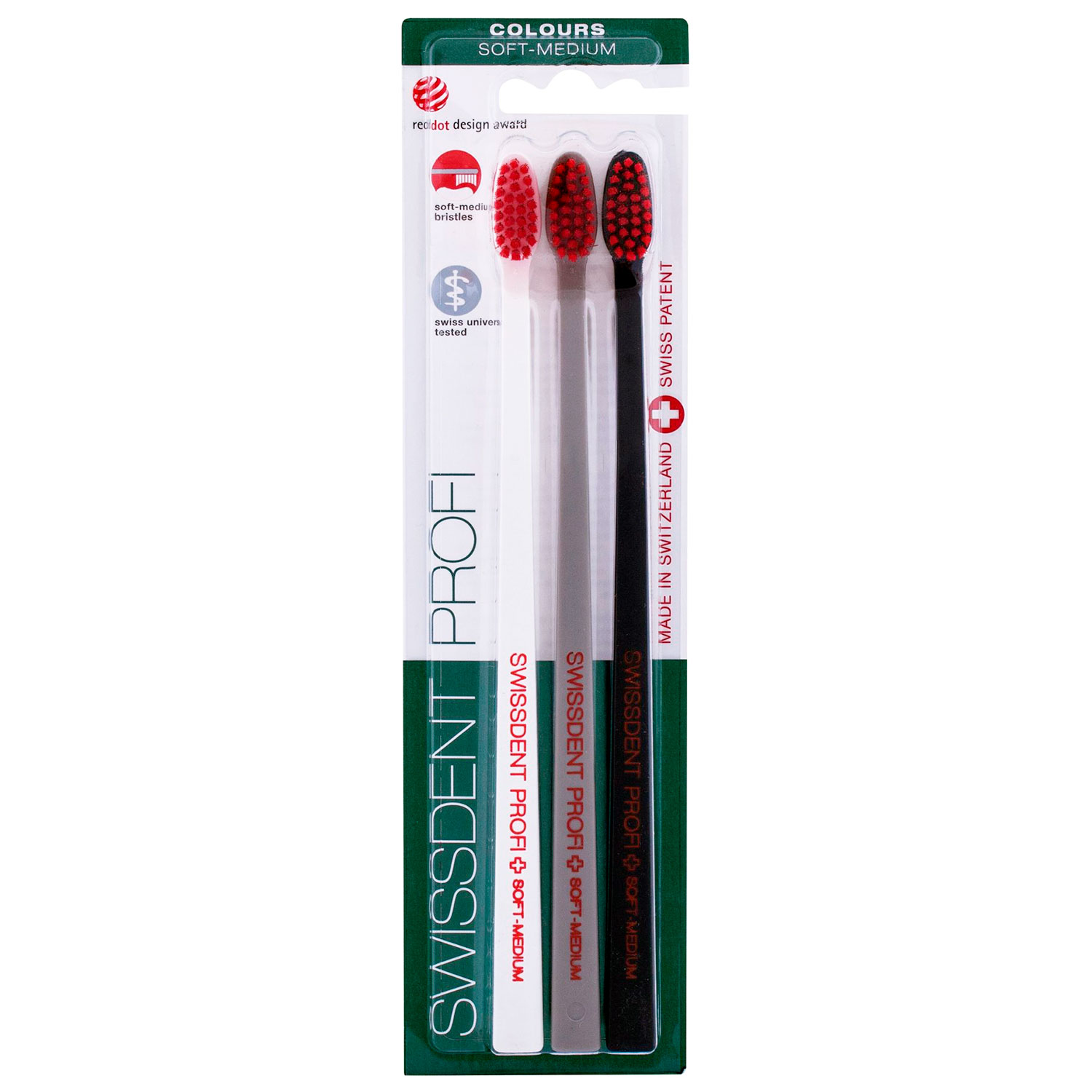 SwissDent Zahnbürsten Profi Colors Soft - Medium Lugano 3 Stk.