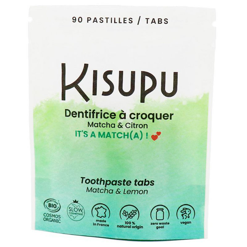Økologiske Tandpasta Tabletter Kisupu Matcha & Lemon 90 stk.